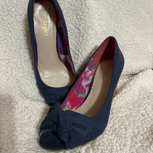 Peep toe wedge blue shoes